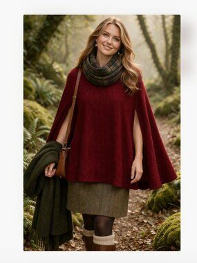 Noire Maroon Cape / Poncho Top – Flowy Bell Sleeve Capelet | Size Medium